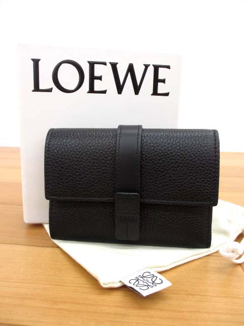 LOEWE ロエベ 三つ折財布 バーティカルスモールウォレット 黒-