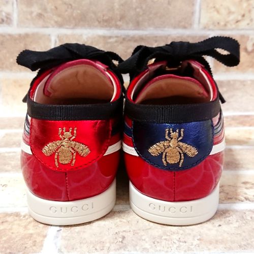 新品未使用 Gucci グッチ ウェブ ビー スニーカー シューズ ローファー 革靴 ハチブローチ ビジュー Gg シェリーライン 刺繍 パテント レザー レディース 35 22 5cmのフリマ商品 Kante Komehyo