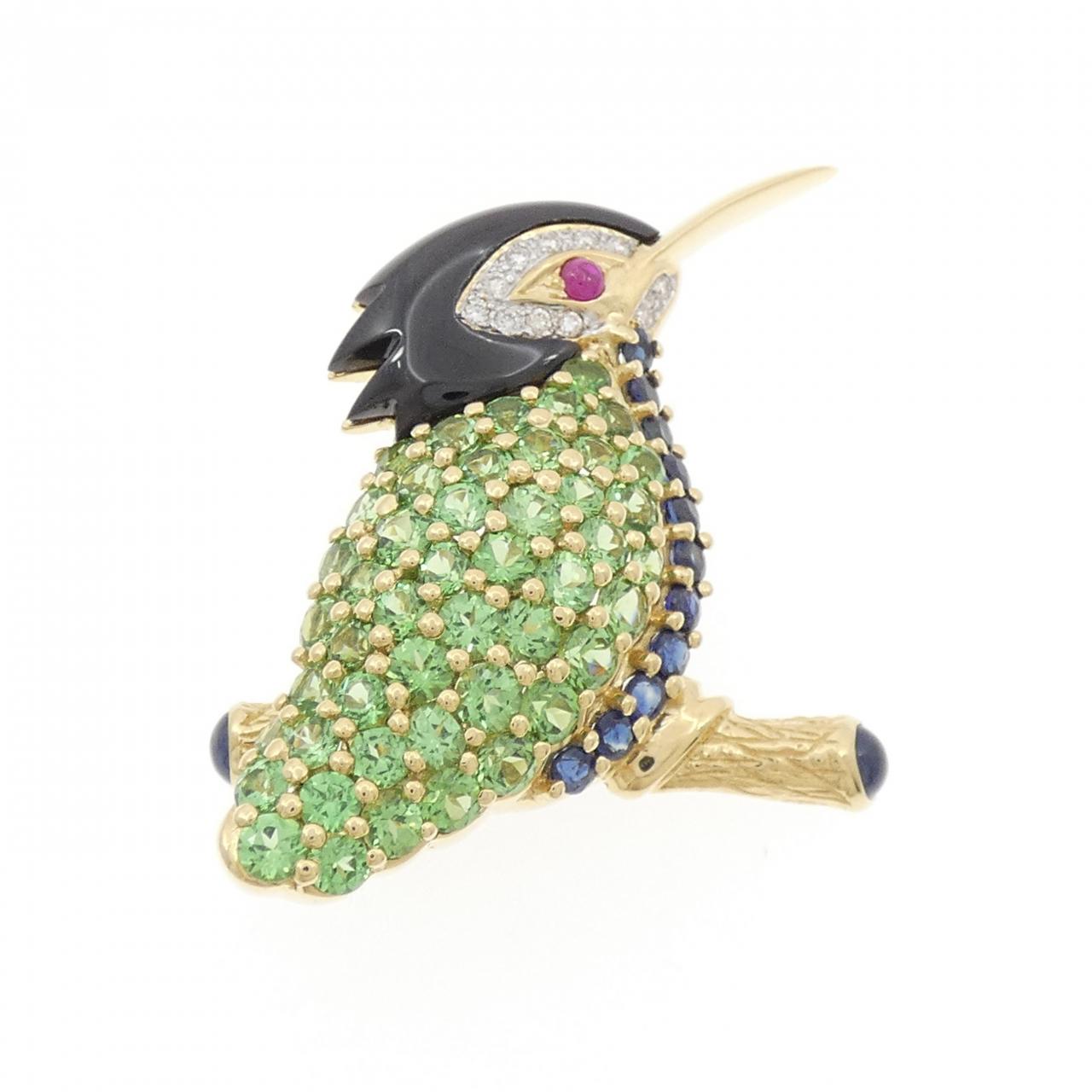 ピアス BirdtypeCatch aJapanesetype Qwinegrass Authentic 750YG 750WG Bird Color Stone Brooch #260-007-754-7774 | eBay