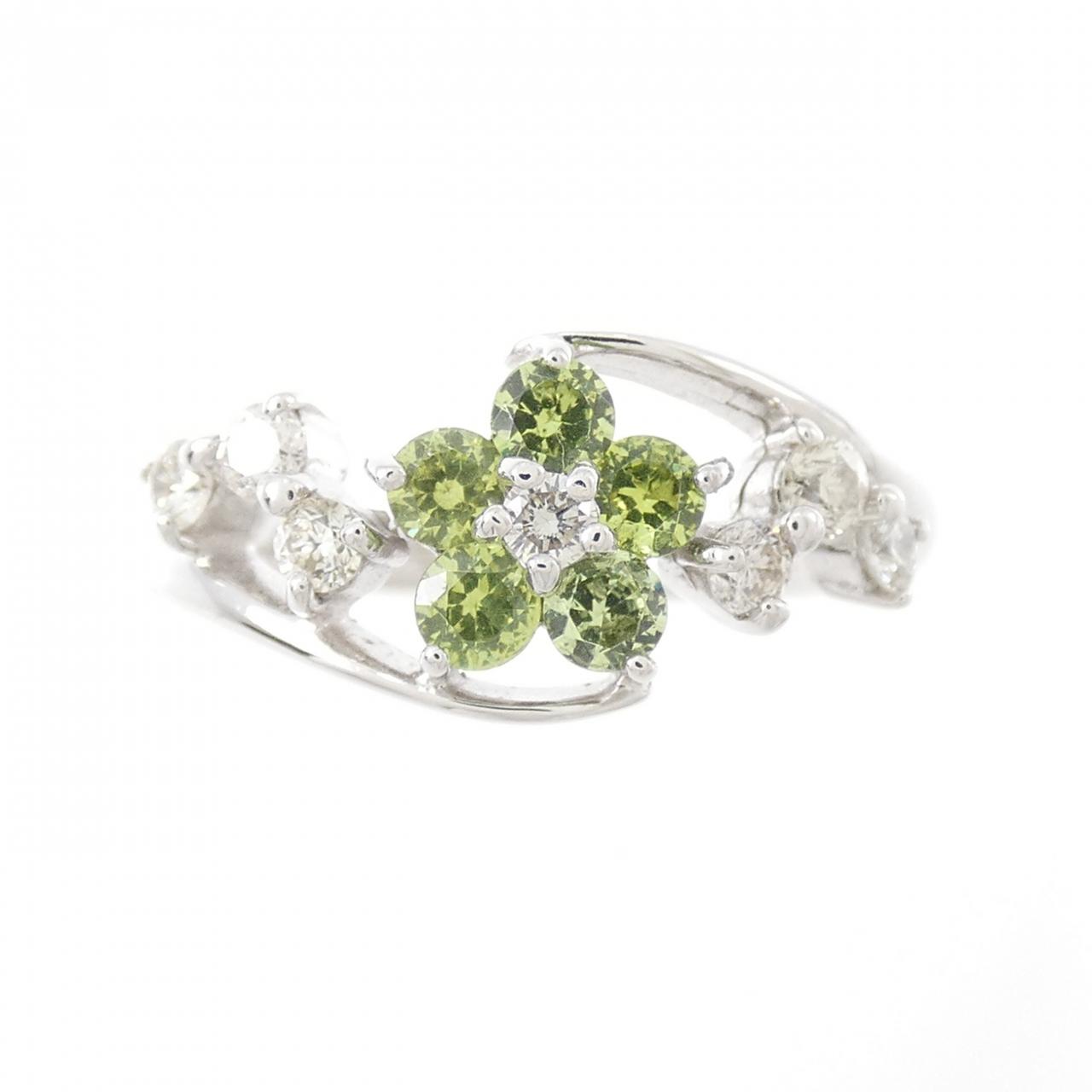 Authentic K18WG Flower Demantoide Garnet Ring 0.32CT #260