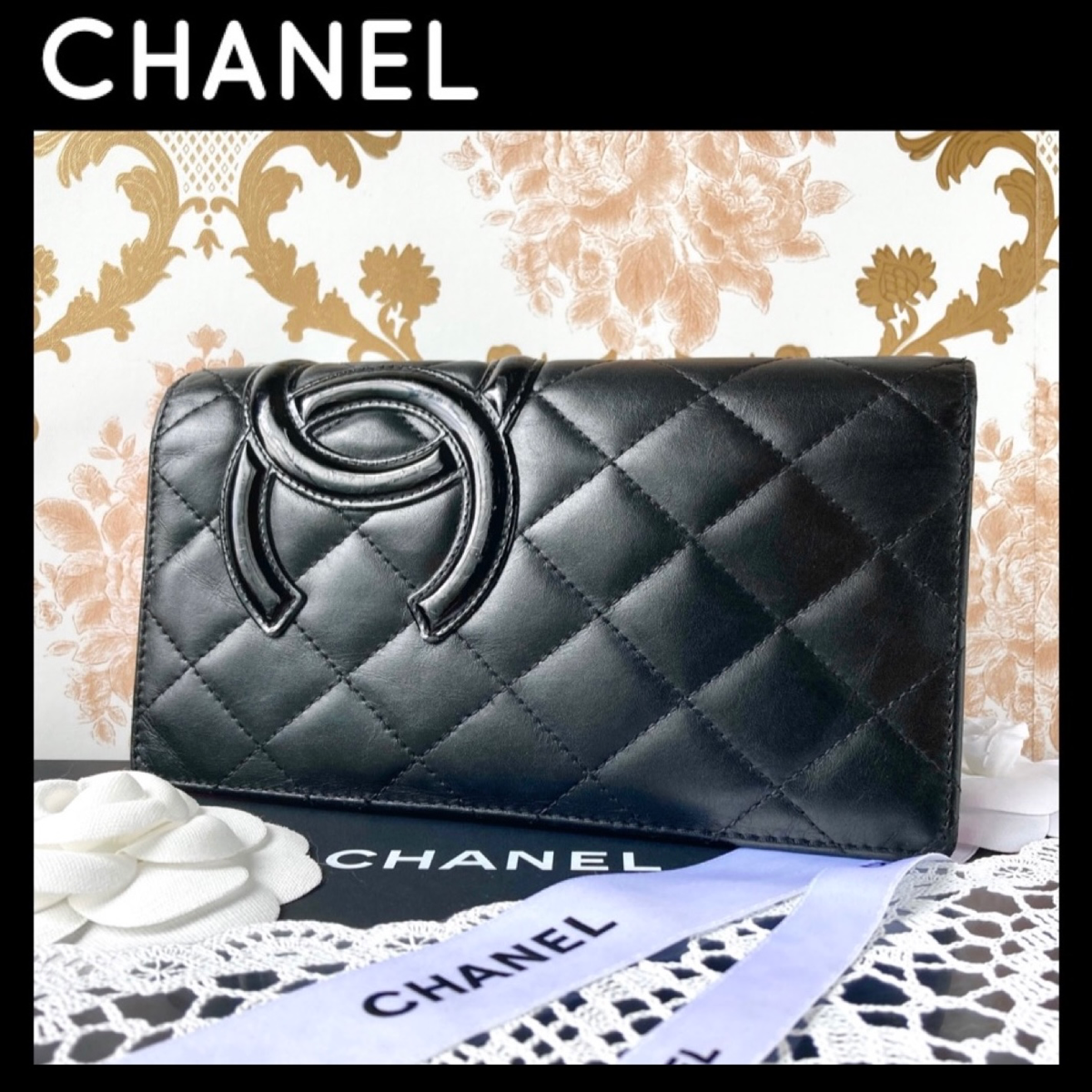 カンボンラ CHANEL - 正規品 CHANEL 長財布 カンボンライン 黒