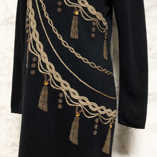【美品 希少モデル】【90S ヴィンテージ】Christian Dior ロープ刺繍×タッセル装飾ニットワンピース