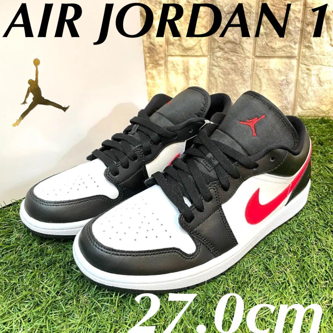 27 0cm ナイキ ウィメンズ エアジョーダン 1 ロー Nike スニーカー 黒 白 赤のフリマ商品 Kante Komehyo