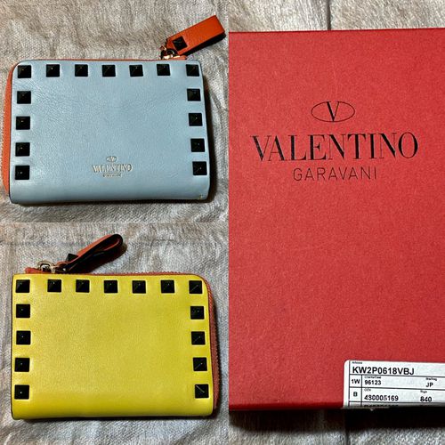 VALENTINO GARAVANI 青黄マルチカラーコインケース付カードケース 小銭 