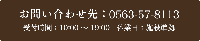 お問い合わせ先：0563-57-8113 受付時間：10:00～19:00