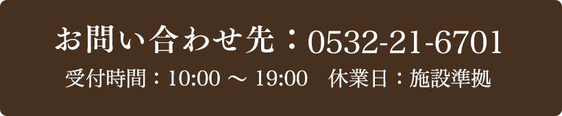 お問い合わせ先：0532-21-6701 受付時間：10:00〜19:00